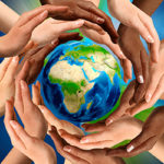 Hands surrounding a globe