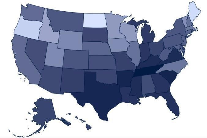 A map of the united states  Description automatically generated